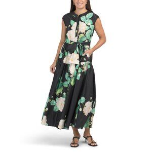 NANCY YANG Black Floral Print Button Down Maxi Dress